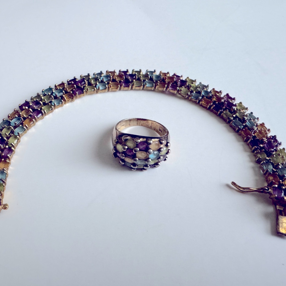 Technibond Multi Gemstone Bracelet and Ring Set